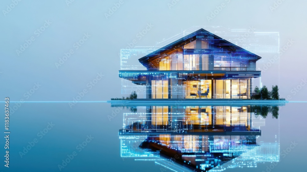 Poster innovative smart home automation strategy modern residence digital architecture tranquil environment