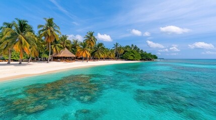 Serene tropical beach with palm trees and clear turquoise waters