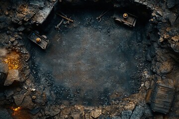 Coal Mine Pit Surroundings With Mining Equipment