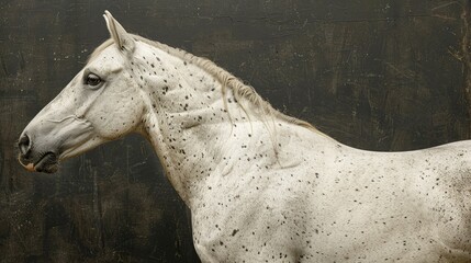 Obraz premium A close-up profile of a white horse against a dark background.