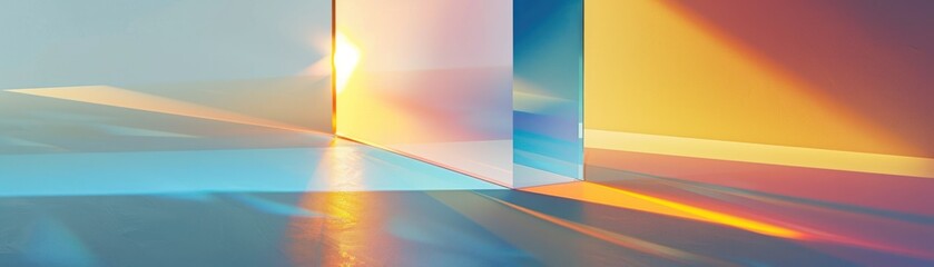 Obraz premium crystal prism refraction rainbow spectrum glass place flat on floor illuminated glowing