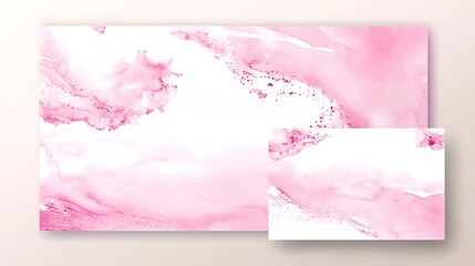 Watercolor wedding invitation template with pink marble effect