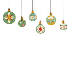 banner Christmas balls. Soviet toys. A banner for decorating a Christmas tree, Christmas balls on a white background. Simple forms with painting. The holiday decoration template. square