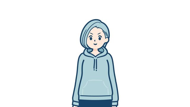 Hoodie woman_Salute serious expression_with alpha channel