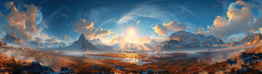 Capture the essence of Surrealism with a wide-angle view that immerses the viewer in a dreamlike landscape Let the imagery bend reality and spark curiosity