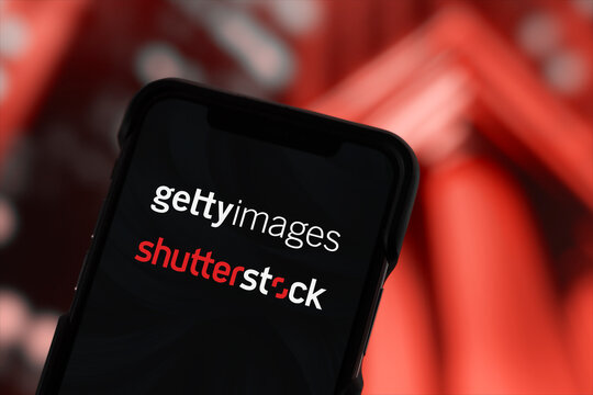 Guilherand-Granges, France - January 08, 2025. The merger of Getty Images and Shutterstock creates a global powerhouse in stock imagery, video, and creative content solutions.