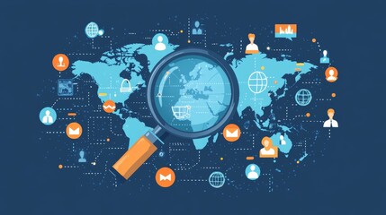 Obraz premium A flat illustration of icon map in abstract map with magnifying 