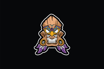 Tiki tribal wooden mask vector image template