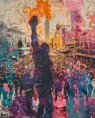 Fototapeta premium Capture the evolution of womens rights movements worldwide through an aerial view collage Show iconic landmarks symbolizing progress, unity, and empowerment