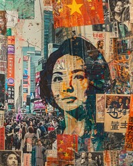 Fototapeta premium Capture the evolution of womens rights movements worldwide through an aerial view collage Show iconic landmarks symbolizing progress, unity, and empowerment
