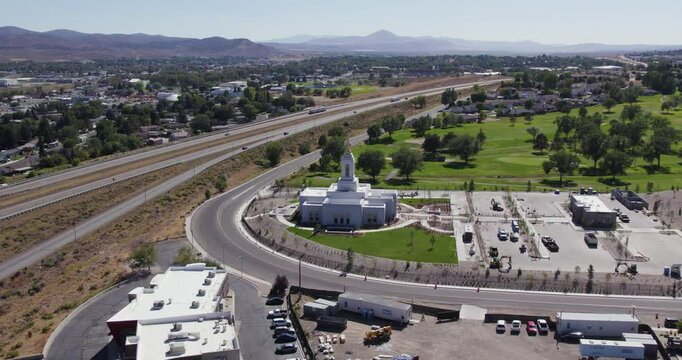 LDS Mormon Temple in Elko, Nevada, Aerial Drone View