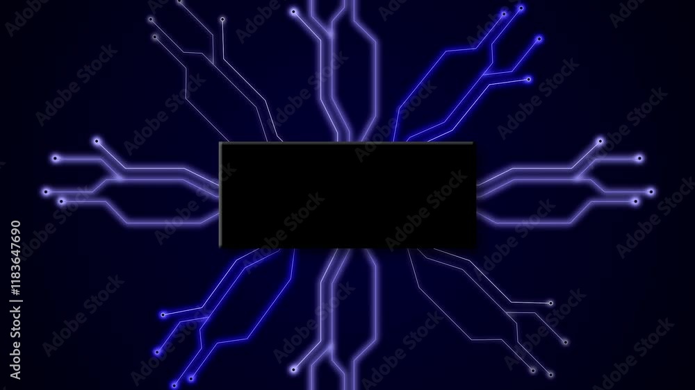 Poster circuit board digital futuristic technology 3d animation communication on dark background network ne