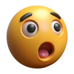 surprised face emoji 3d icon in cartoon plastic style minimal isolated on transparent white background, clipping path