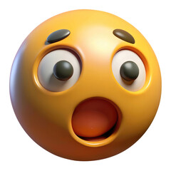 surprised face emoji 3d icon in cartoon plastic style minimal isolated on transparent white background, clipping path