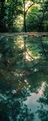 Fototapeta premium Capture the mesmerizing reflection in a close-up shot, revealing hidden realities in mirror worlds Play with light and angles to unveil the mystery