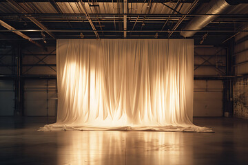 Elegant curtain Backdrop in Industrial Space.