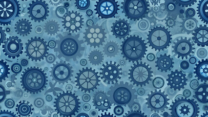Blue Gear Pattern. Seamless Abstract Background for Design