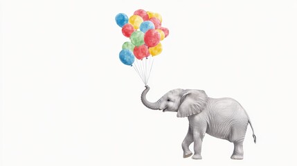 Naklejka premium A white elephant with a bunch of balloons in its mouth