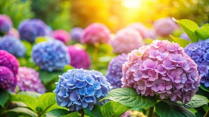 Obraz premium Hortensias dans un jardin , floral arrangements