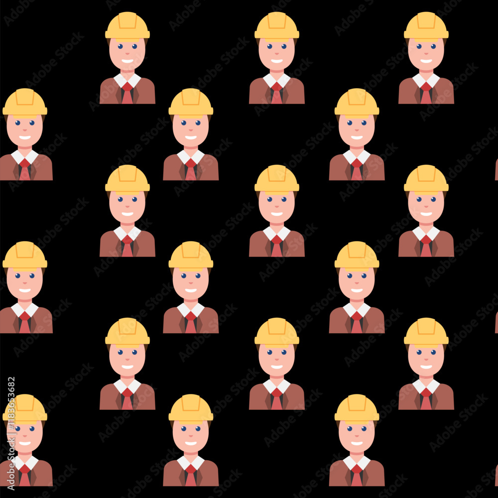 Poster construction worker vector icon pattern seamless isolated on black background
