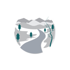 winter landscape illustration design mountain tree vector