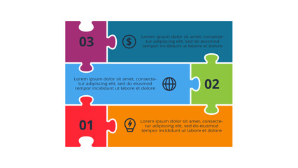 Puzzle infographic with 3 elements, presentations, vector illustration. Template for web