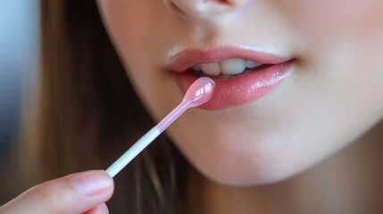 Naklejka premium Teen girl applying a hydrating lip mask. 
