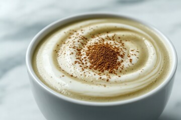 Creamy coffee topped with sprinkle of spice creates cozy atmosph
