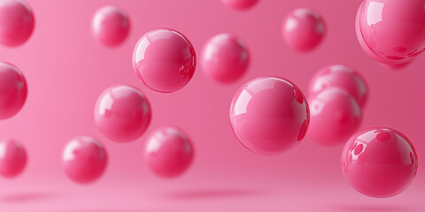 Bouncing pink spheres abstract studio space digital art minimalistic design eye-level view playful aesthetics for creative inspiration