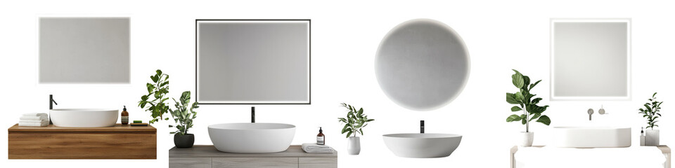 Fototapeta premium Elegant and Minimalist Bathroom Design with Wooden Vanity Vessel Sink and Decorative Plant Accents Showcasing a contemporary and serene interior with clean lines natural materials