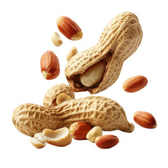 A Close-Up View of Peanuts and Mixed Nuts Isolated on a White Background Ideal for Healthy Eating Campaigns and Culinary Promotions PNG