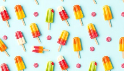 Colorful Ice Pops Pattern Summer Treats Blue Background