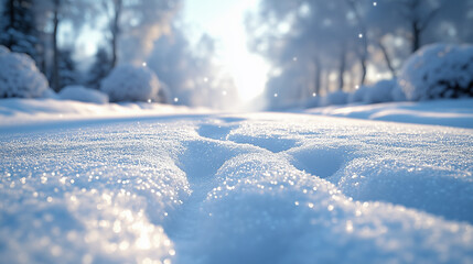 Winter Path with Sparkling Snow and Sunlight