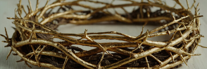 Crown of thorns made from gold and twigs, Christianity and Easter concepts