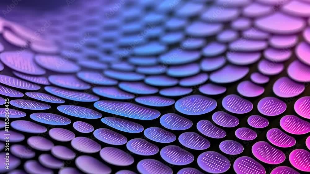 Poster abstract image featuring textured, overlapping shapes in hues of purple and blue, creating a mesmeri