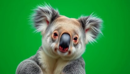 Obraz premium Close-up Portrait of an Adorable Koala against a Green Background