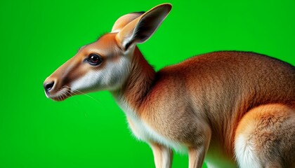 Closeup Portrait of a Red Kangaroo against Green Screen