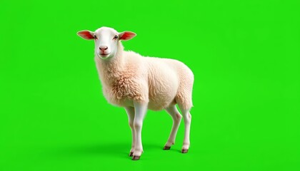 Obraz premium Fluffy White Sheep on Green Screen Background, Studio Shot