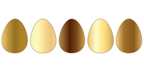 Chicken golden horizontal eggs set. Easter eggs for cooking. Easter seasonal spring holiday template for decoration. Egg hunt game.