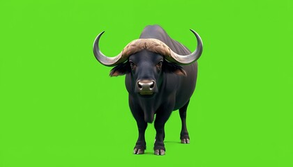 Naklejka premium Imposing Cape Buffalo on Green Screen: A Powerful and Majestic Wildlife Portrait