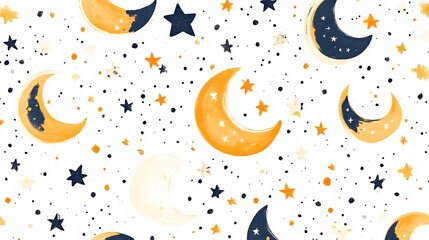 Abstract Night Sky Pattern With Moons And Stars
