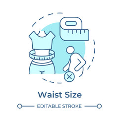 Waist size soft blue concept icon. Measuring tape, human body. Obesity management. Round shape line illustration. Abstract idea. Graphic design. Easy to use in infographic, presentation