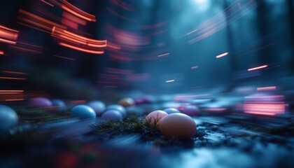 Magical Easter Eggs Hidden in Mysterious Forest at Night
