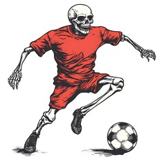 Skeleton soccer player kicking ball