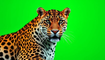 Obraz premium Majestic Jaguar Portrait against Green Screen