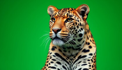 Obraz premium Majestic Leopard Portrait Against Green Background