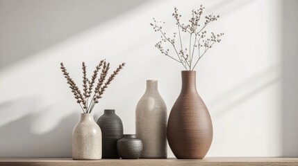 A collection of chic vintage vases and trendy planters on a minimalist surface, creating a balance of old and new in home decor