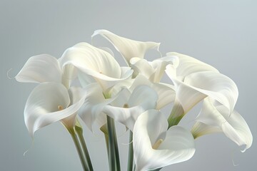 Fototapeta premium Beautiful calla lily flowers in vase on light grey concrete background. High quality photo