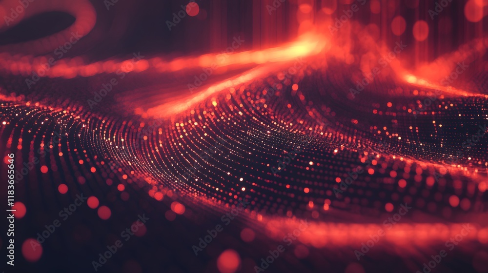 Poster abstract red glittering wave particle flow
