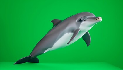 Obraz premium Playful Dolphin Leaping Against Green Screen: A Vibrant Image of an Aquatic Mammal